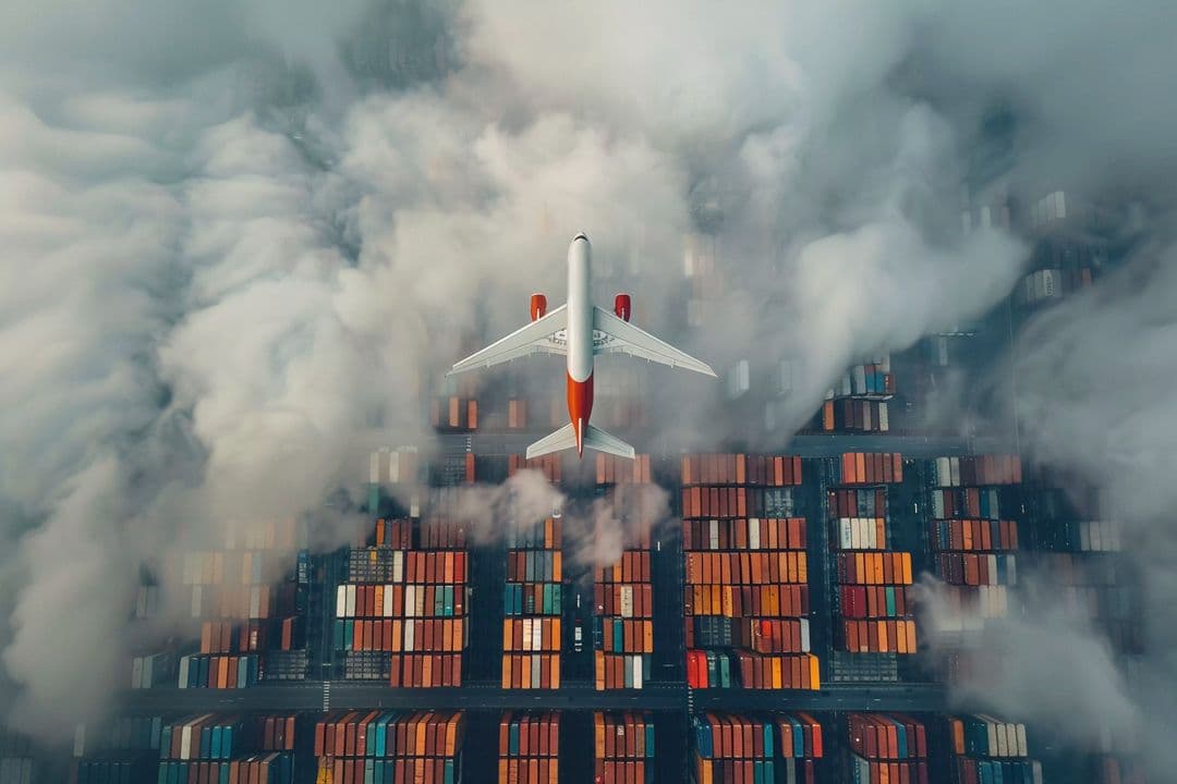 Cargo ship being loaded at a port